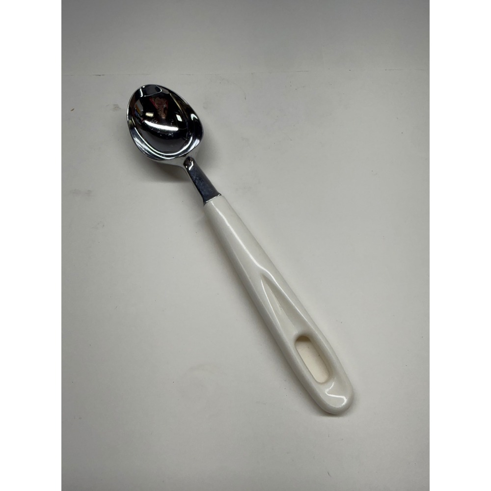 Chrome Plated Metal Ice Cream Scoop with White Plastic Handle 8.5 Inch